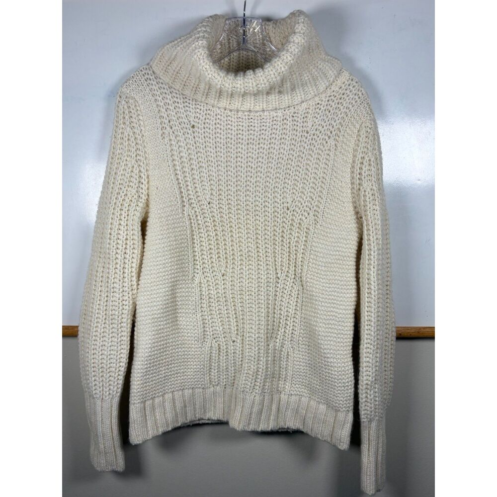 Banana Republic Italian Yarn Chunky Knit Turtleneck Sweater, Cream, Size S